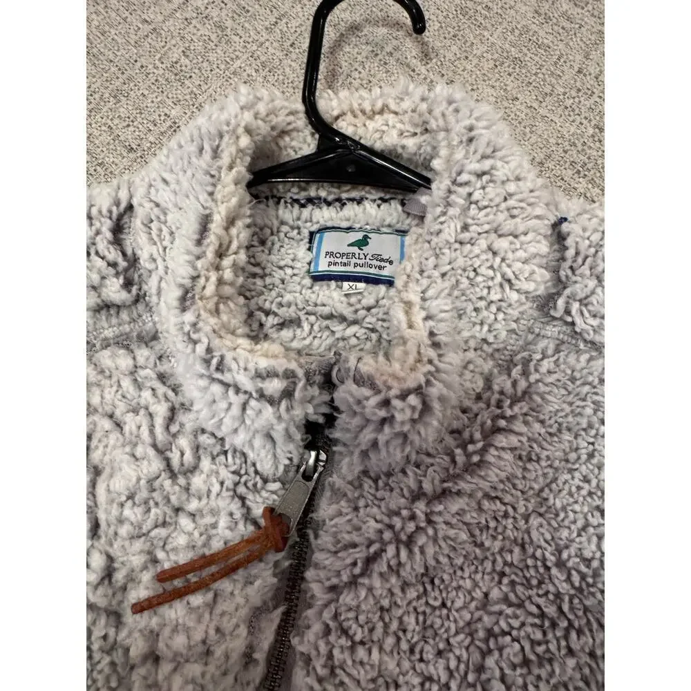 Properly Tied Pintail Pullover Sherpa Cozy Gray Quarter Zip Pockets Sweater XL
